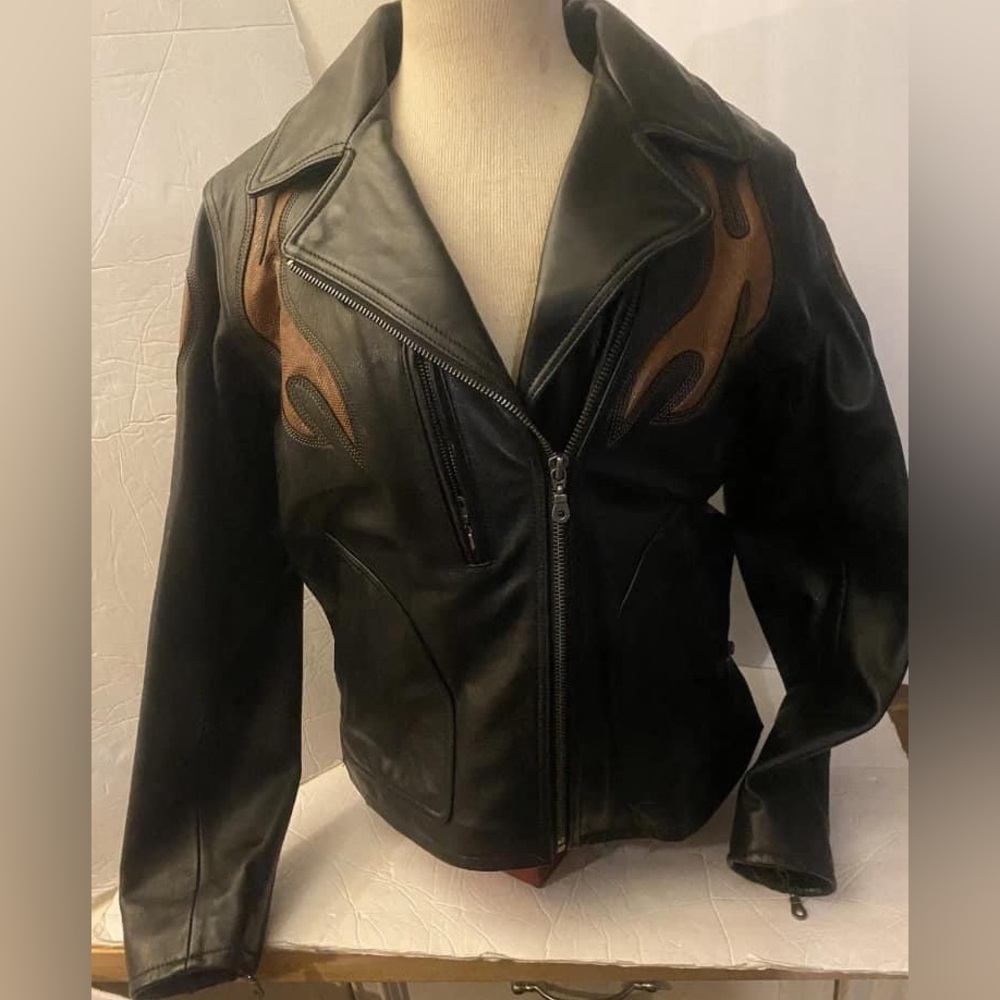 Harley Davidson TWO PIECE Matching Jacket And Vest Flame Embossed